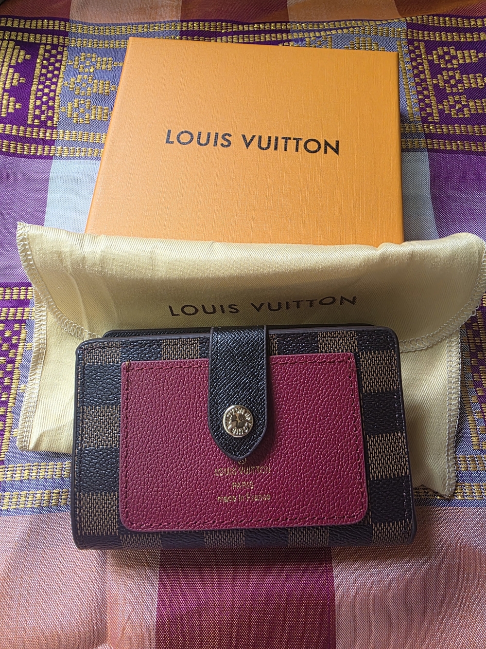 Louis Vuitton Damier Ebene Canvas Card Case Wallet in Burgundy